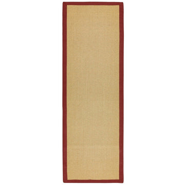 Sisal Modern Plain Cotton Border Natural-Fibre Ribbed Textured Flatweave Natural/Red Runner-Asiatic Carpets-Rug Love - The Most Loved Rug Store
